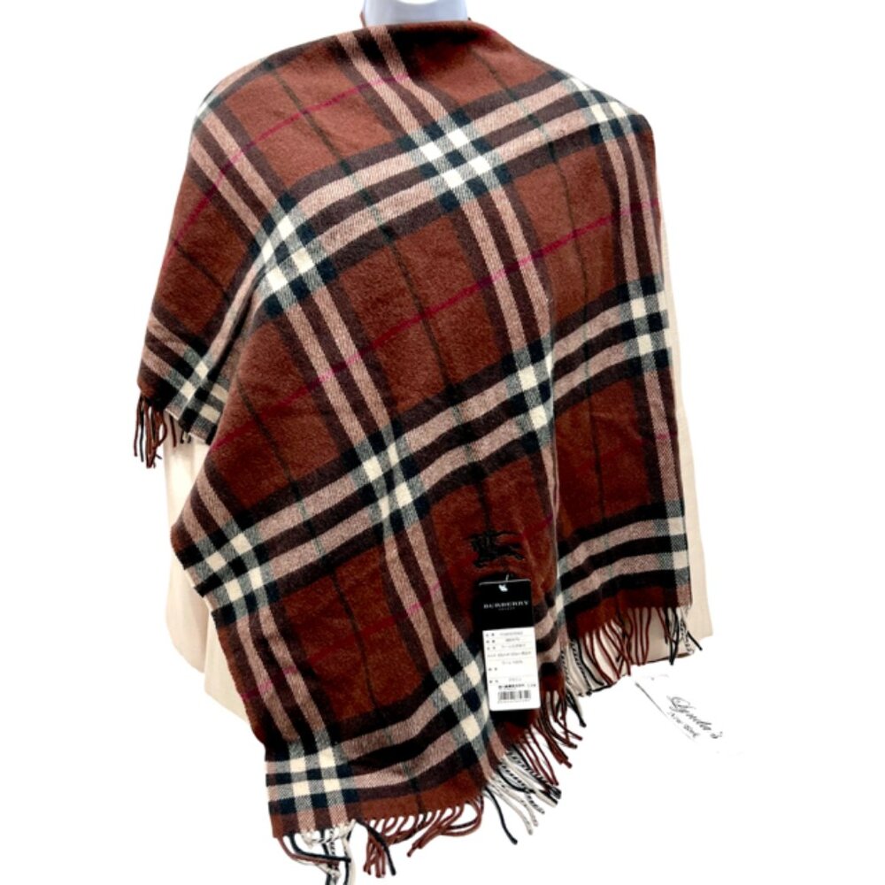 Tag On-Burberrys Scarf/Shawl 100% Lambwool Bugendy Plaid Embroid 50"x27" (18 - Picture 3 of 14